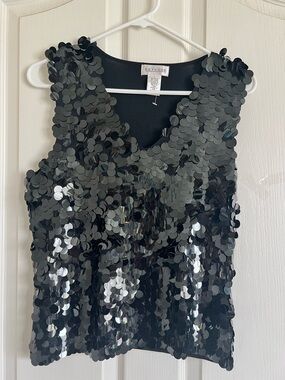 Black Sequin V-Neck Tank Top